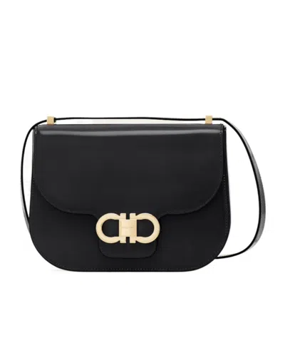 Ferragamo Double Gancini North-south Crossbody Bag In Black