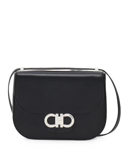 Ferragamo Double Gancini North-south Crossbody Bag (xs) In Black