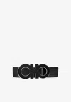 Ferragamo Double Gancini Reversible Belt In Black