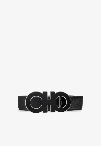 Ferragamo Double Gancini Reversible Belt In Black
