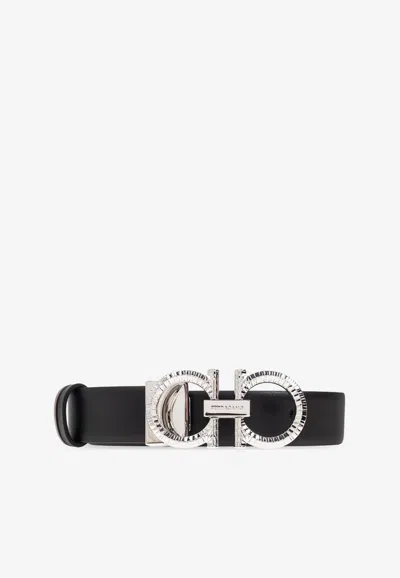 Ferragamo Double Gancini Reversible Belt In Black