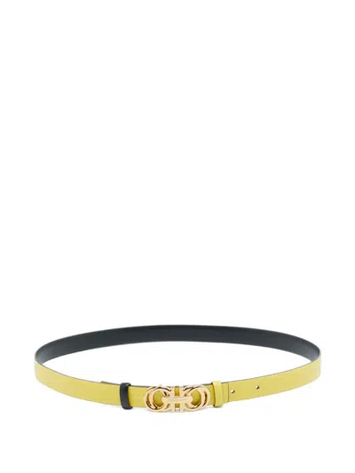 Pre-owned Ferragamo Double Gancini Reversible Belt In Black