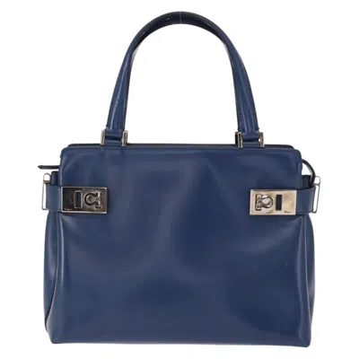 Pre-owned Ferragamo Double Gancini Side Buckle Tote Leather Leather Handbag () In Blue