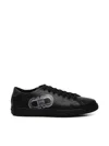 Ferragamo Leather Low-top Brandy Sneakers With Rubber Sole In Nero