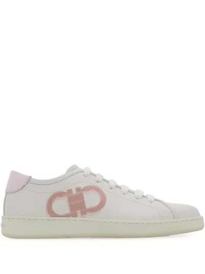 Ferragamo Double Gancini Sneakers In White