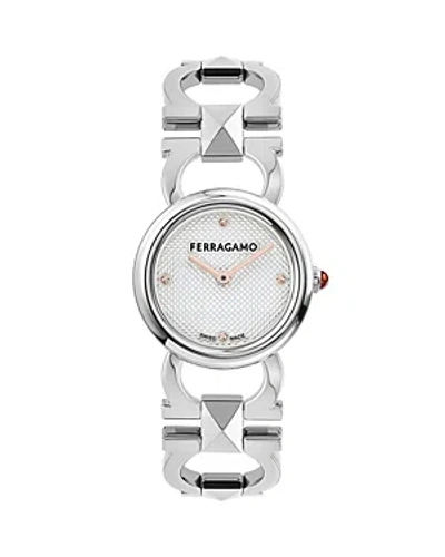 Ferragamo 25mm Double Gancini Stud Watch With Silver Dial, Stainless Steel In White