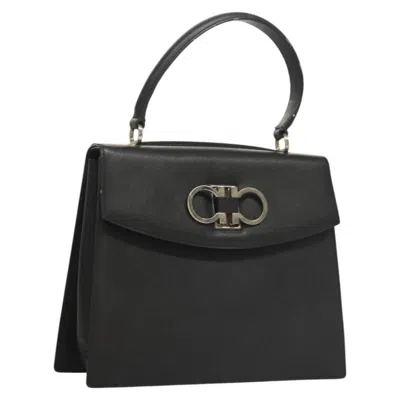 Pre-owned Ferragamo Double Gancini Top Handle Bag Saffiano Leather Leather Handbag () In Black