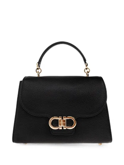 Ferragamo Double Gancini Tote Bag In Black