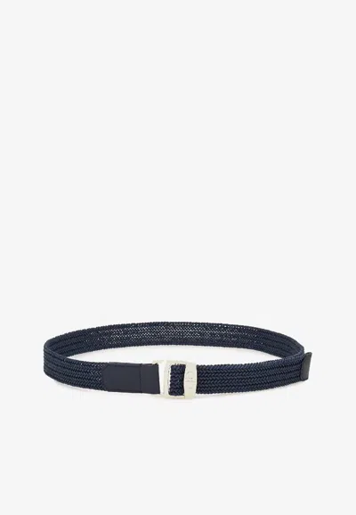 Ferragamo Double Gancini Woven Belt In Blue