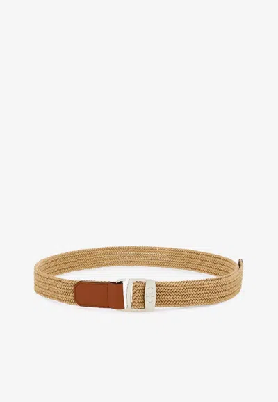 Ferragamo Double Gancini Woven Belt In Brown