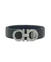 Ferragamo Brushed Calf Leather Gancini Belt In Black