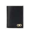 Ferragamo Black Cardholder With Gold-tone Gancini Logo In Calf Leather Man In Nude