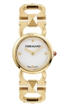 Ferragamo 25mm Double Gancini Stud Watch With Silver Dial, Yellow Gold In Ip Yellow Gold