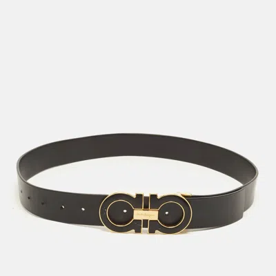 Pre-owned Ferragamo Double Gancio Cut To Size Belt Black Leather