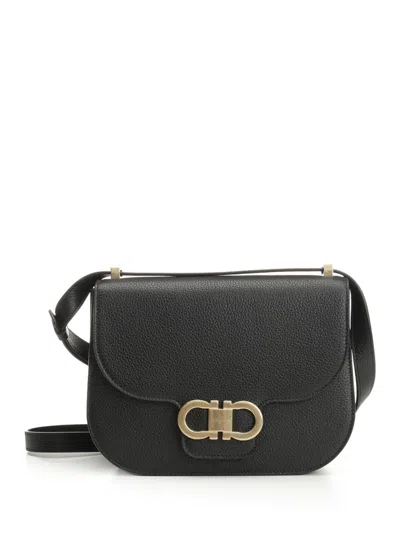 Ferragamo Double Gancio Flap Bag Shoulder Bags Black