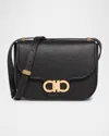Ferragamo Double Gancio Flap Leather Crossbody Bag In Black