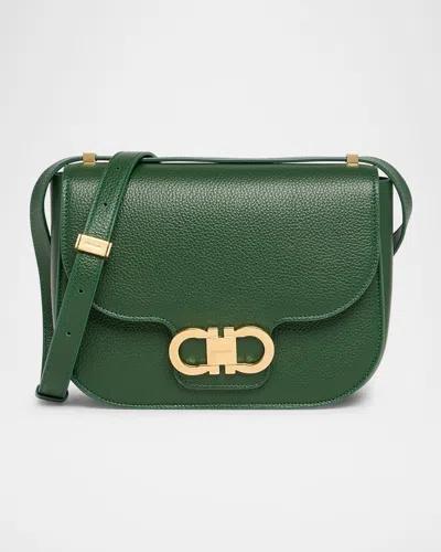 Ferragamo Double Gancio Flap Leather Crossbody Bag In Forest Green