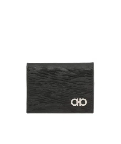 Ferragamo Gancini Bi-fold Leather Wallet In Black