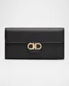 Ferragamo Double Gancio Grain Leather Clutch Bag In Black