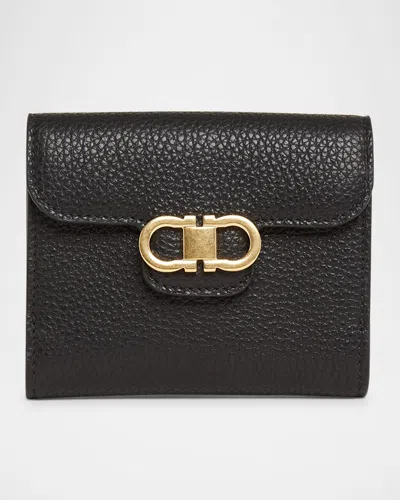 Ferragamo Double Gancio Grainy Leather Wallet