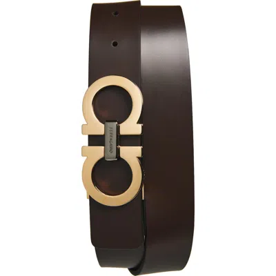 Ferragamo Double Gancio Leather Belt In Black