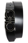 Ferragamo Double Gancio Leather Belt In Nero