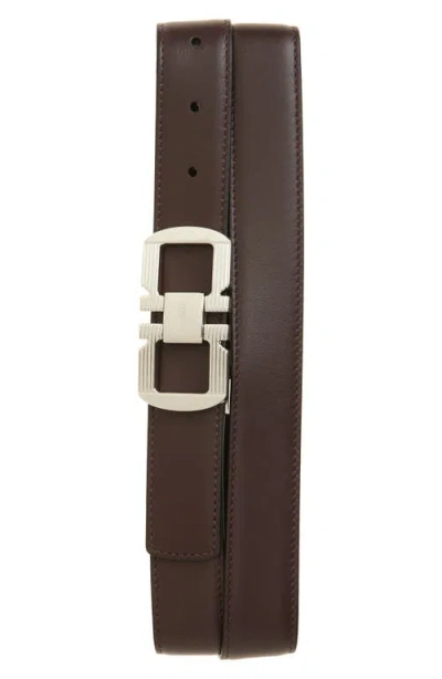 Ferragamo Double Gancio Leather Belt In Oxblood Nero