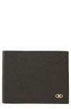 Ferragamo Double Gancio Leather Bifold Wallet In Nero Nero