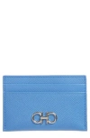 Ferragamo Double Gancio Leather Card Case In Blue