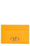Ferragamo Double Gancio Leather Card Case In Yellow