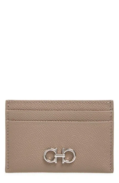 Ferragamo Double Gancio Leather Card Holder In Brown