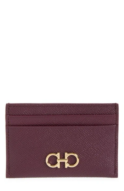 Ferragamo Double Gancio Leather Card Holder In Purple