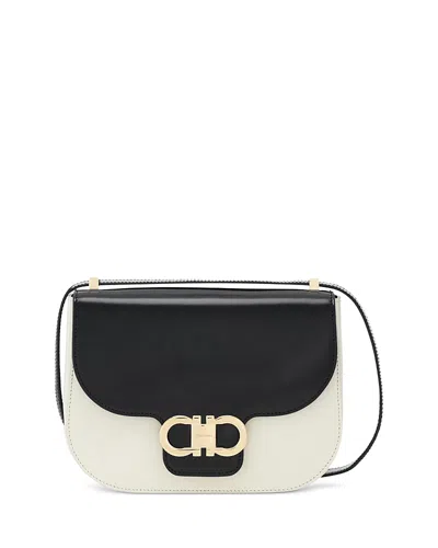 Ferragamo Double Gancio Leather Convertible Crossbody In Black