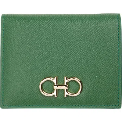 Ferragamo Double Gancio Leather French Wallet In Forest Green