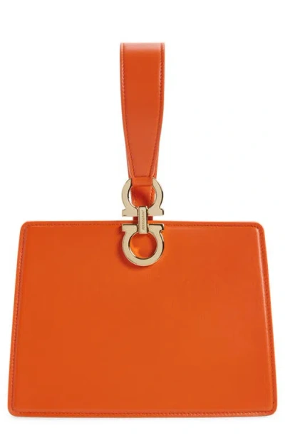 Ferragamo Double Gancio Leather Mini Clutch In Orange