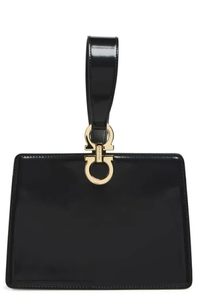 Ferragamo Double Gancio Leather Mini Clutch In Black