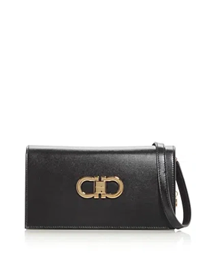 Ferragamo Double Gancini Mini Leather Shoulder Bag In Nero
