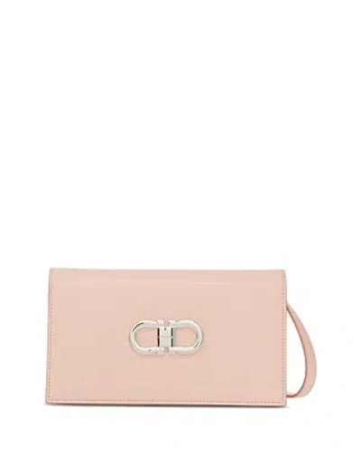 Ferragamo Double Gancio Leather Shoulder Bag In Nylund Pink/optic White/silver