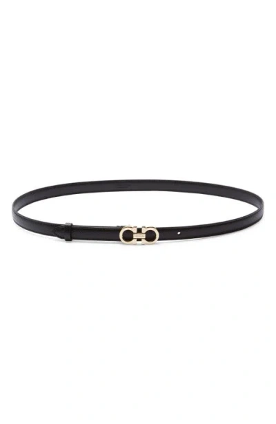 FERRAGAMO FERRAGAMO DOUBLE GANCIO LEATHER SKINNY BELT