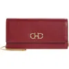Ferragamo Double Gancio Leather Wallet On Chain In Borgogna