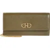 Ferragamo Double Gancio Leather Wallet On Chain In Green