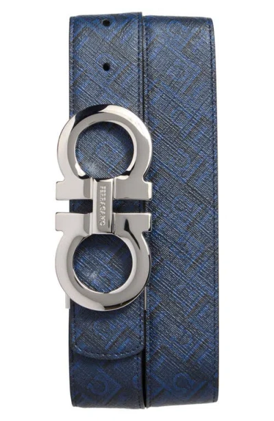 Ferragamo Double Gancio Reversible Belt In Blue