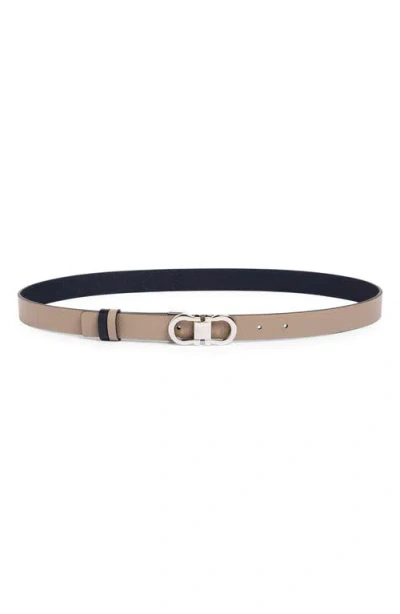 Ferragamo Double Gancio Reversible Leather Belt In Brown