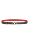 Ferragamo Double Gancini Buckled Belt In Black/flame Red
