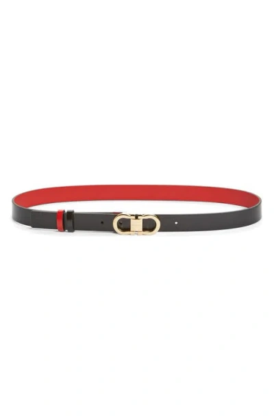 Ferragamo Double Gancini Buckled Belt In Black/flame Red