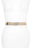 Ferragamo Double Gancio Reversible Leather Belt In New Bisque/nero