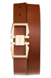 Ferragamo Double Gancio Reversible Leather Belt In New Cognac Nero