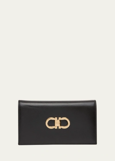 Ferragamo Double Gancio Bicolor Shoulder Bag In Nero