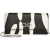 Ferragamo Double Gancio Stripe Leather Wallet On A Chain In Black