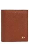 Ferragamo Brown Card Holder With Metal Gancini Detail In Hammered Leather Man In New Cognac